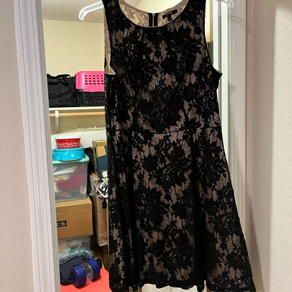 Lace dress in black with champagne underlay